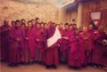 Lama Gönpo Tseten Rinpoche with some of the nuns and monks of his monastery in Amdo, Tibet, 1986. Photo credit: Eileen Weintraub